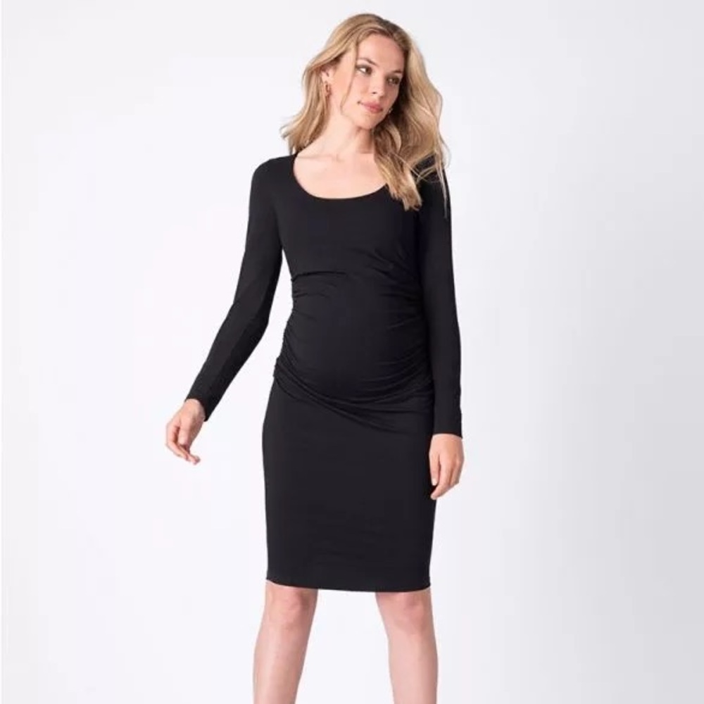 Seraphine Sz 8 Black Ruched Jersey Maternity Long Sleeves Casual Comfy Dress